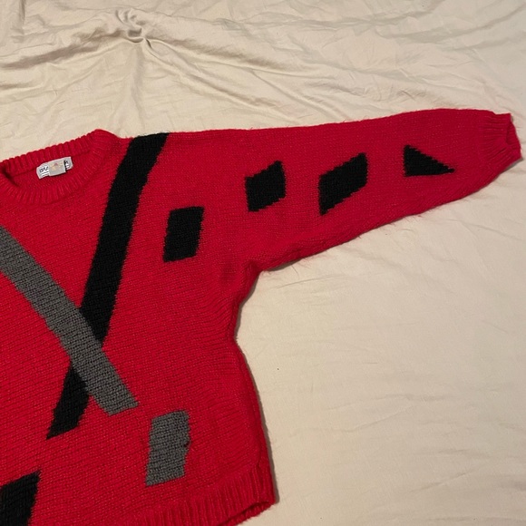 Vintage Abstract 1980s Wool Blend Red Sweater Brass Plum Women’s Medium - Picture 3 of 7